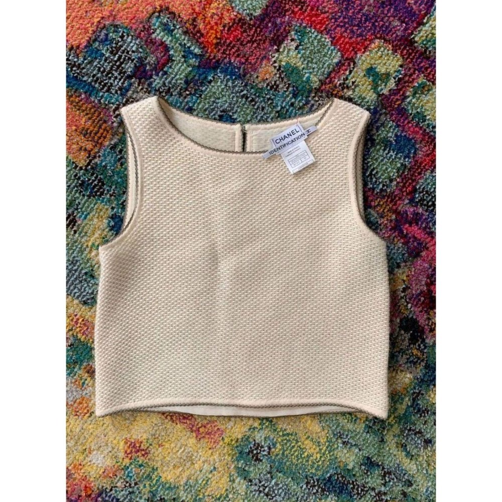 CHANEL Cream Knit Wool Mohair Blend Top Sz 2